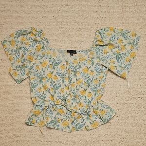 Lucy Paris Blue Ruffled Smocked Blouse